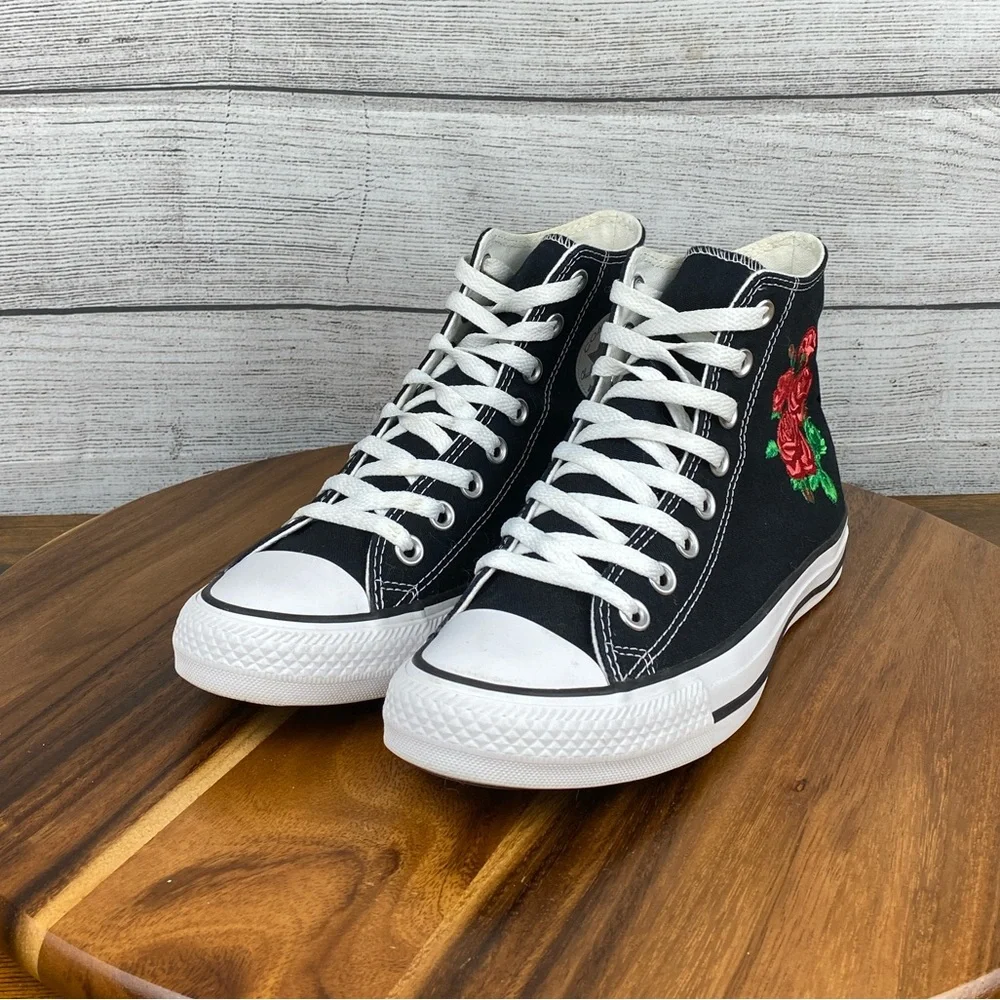 Converse Chuck Taylor All Star High Custom Floral Embroidery Roses Women’s 8.5